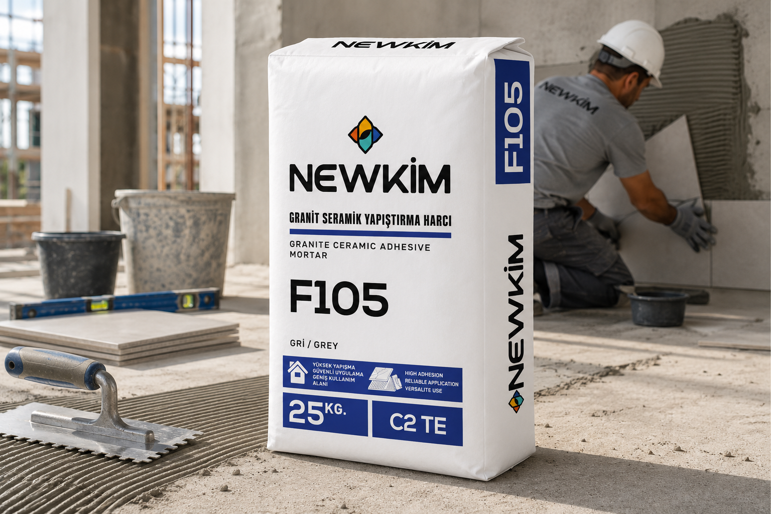 NEWKİM F105 granit seramik yapıştırma harcı ile seramik uygulaması