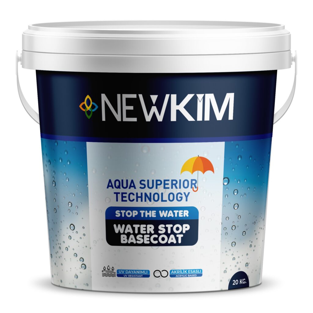 Newkim Water Stop akrilik esaslı likit membran; teras, balkon, temel, perde duvar, ıslak hacim ve çatı detaylarında su yalıtımı için kullanılan elastik su bazlı yalıtım malzemesidir.